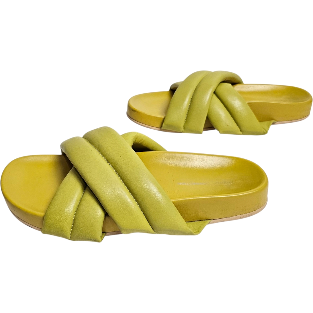 French Connection Yellow Green Hayden Slide Sandals Puffy Straps Criss Cross 7 - Picture 8 of 11